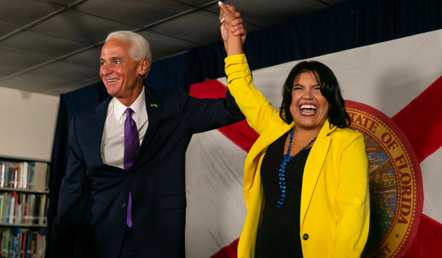 Charlie Crist (D., Fla.) announces his running mate, Karla Hernández-Mats in Hialeah, Fla., August 27, 2022.