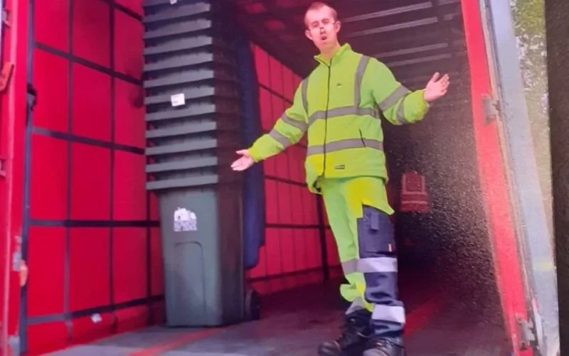 Bryan Rowe seen working at his internship at a waste management company.
