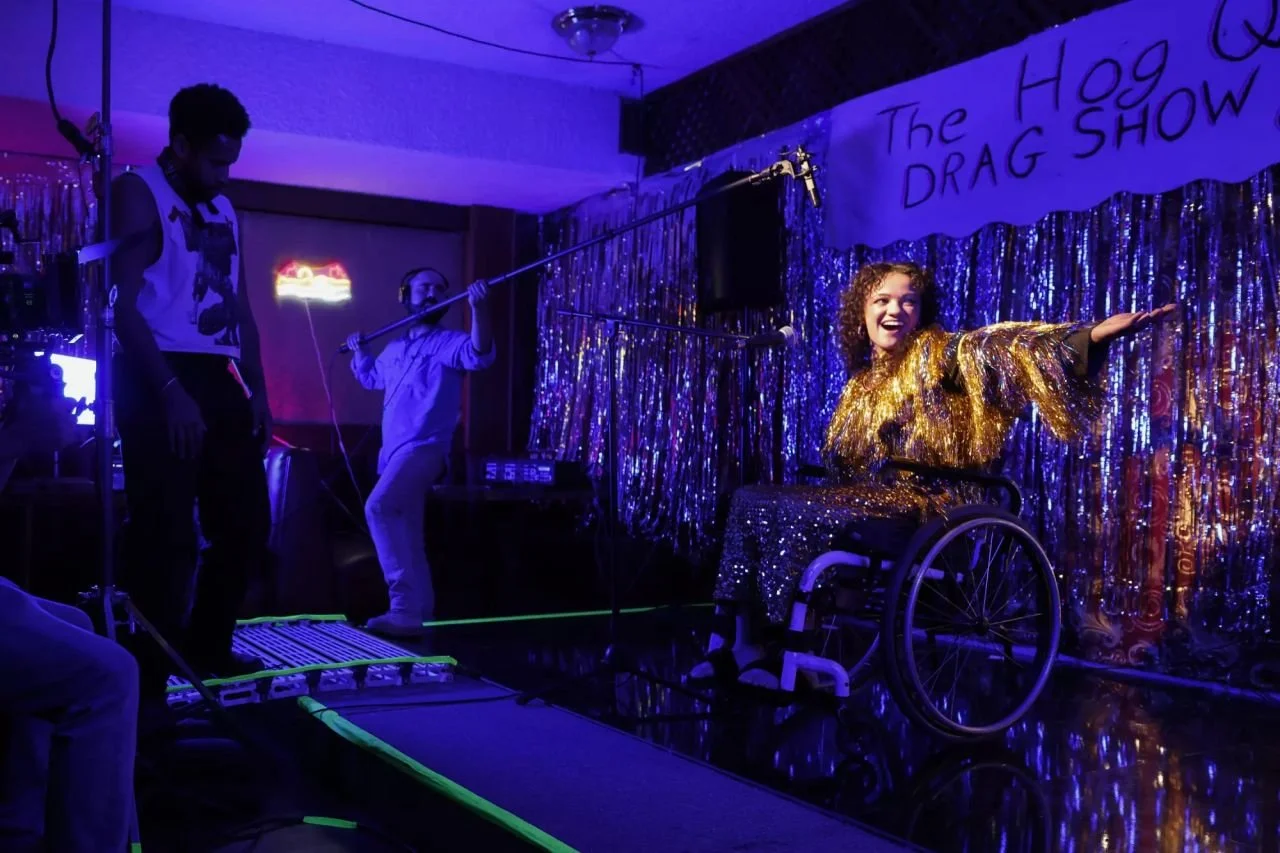 Marissa Bode performs during a take of Katherine Craft’s film “The Hog Queen,” filmed this summer in Van Nuys. (Carlin Stiehl / Los Angeles Times)